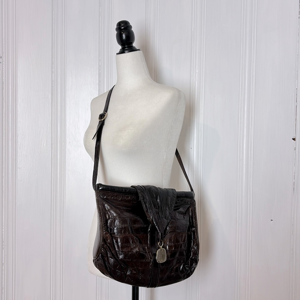 Leather EEL Skin SUNKYONG Crossbody Bag in Dark Brown